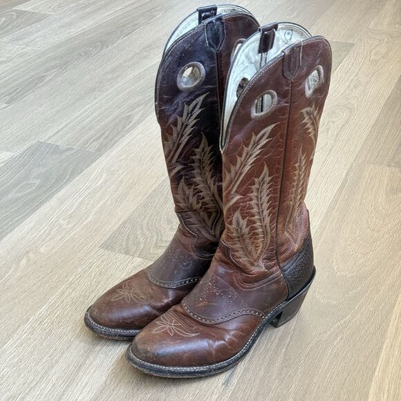 Vintage Tony Lama Boots Men 10D Buckaroo Western Leather Tall 6891 USA made